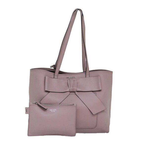 PRADA Tote Bag Leather Pink Silver Auth 88098 - Picture 1 of 16